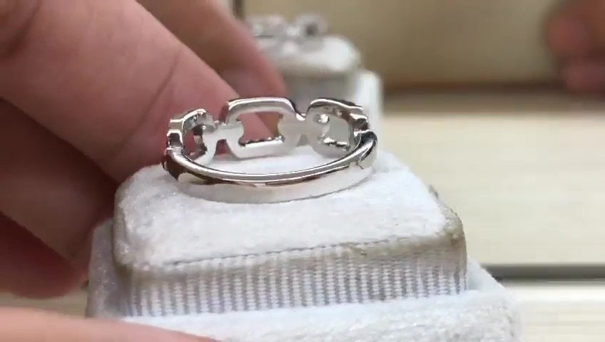 Moissanite Chain Link Ring, Half Eternity Stackable Band, Miami Cuban Curb Band Real Solid Gold, UNISEX Ring, Hip Hop Style, wedding band