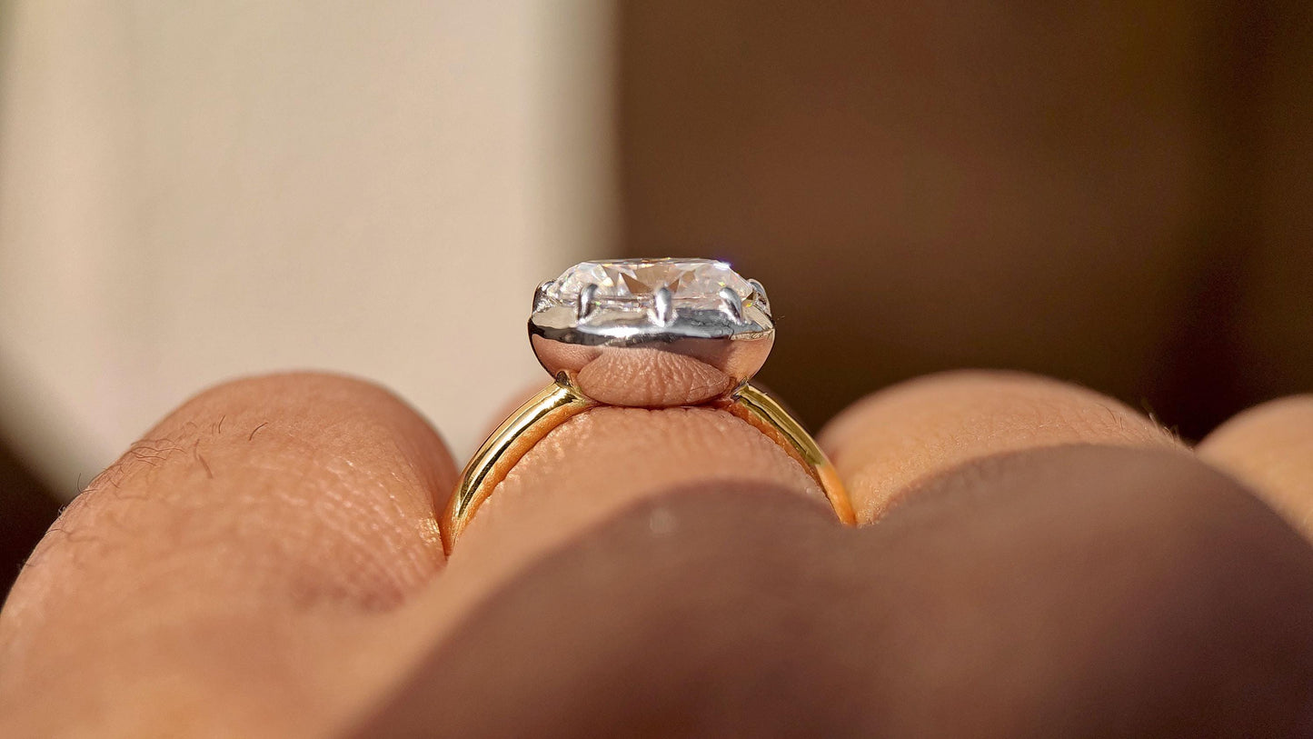 East west set Oval Moissanite Button Back Georgian Cut Down Set Solitaire Engagement ring, ring for women, Ring for her.