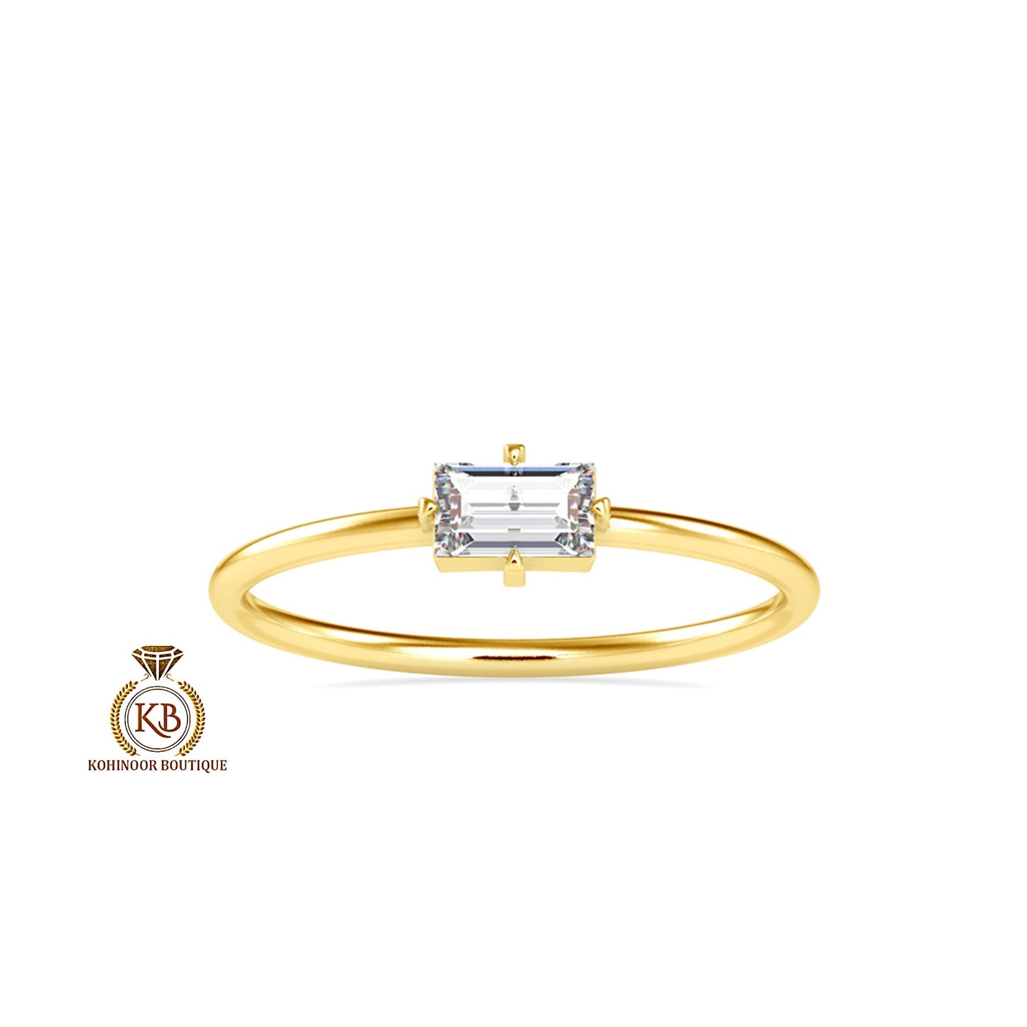 East West Set Baguette Moissanite dainty engagement ring ,Chic minimalist daily wear right hand ring,boho stackable ring