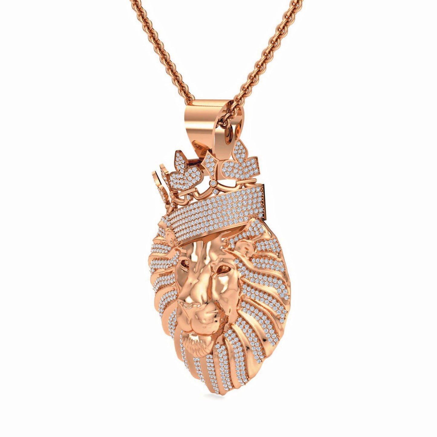 Hip hop King Crown Lion Head Charm Moissanite Pendant , Iced Out Lion Animal Head Pendant, Gift For Him, Pendant for Men boys