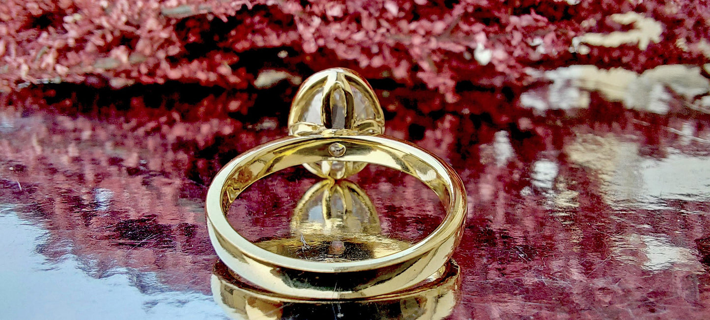 Tulip Lotus Basket Oval Bezel Moissanite Solitaire Engagement Ring, flower basket  Promise\proposal Ring.