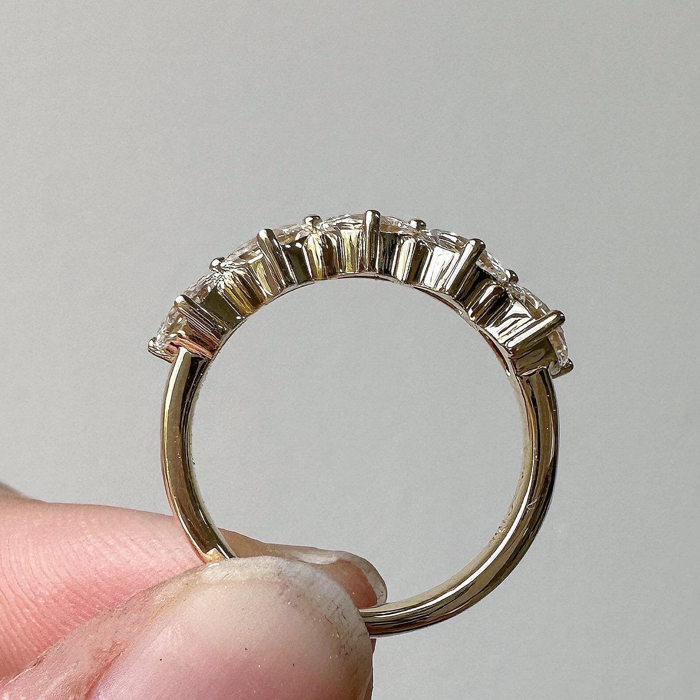 Half Moon Lace moissanite 5 stone Wedding anniversary ring, Half Eternity Dainty Distance Band , Stackable ring, Anniversary gift for her