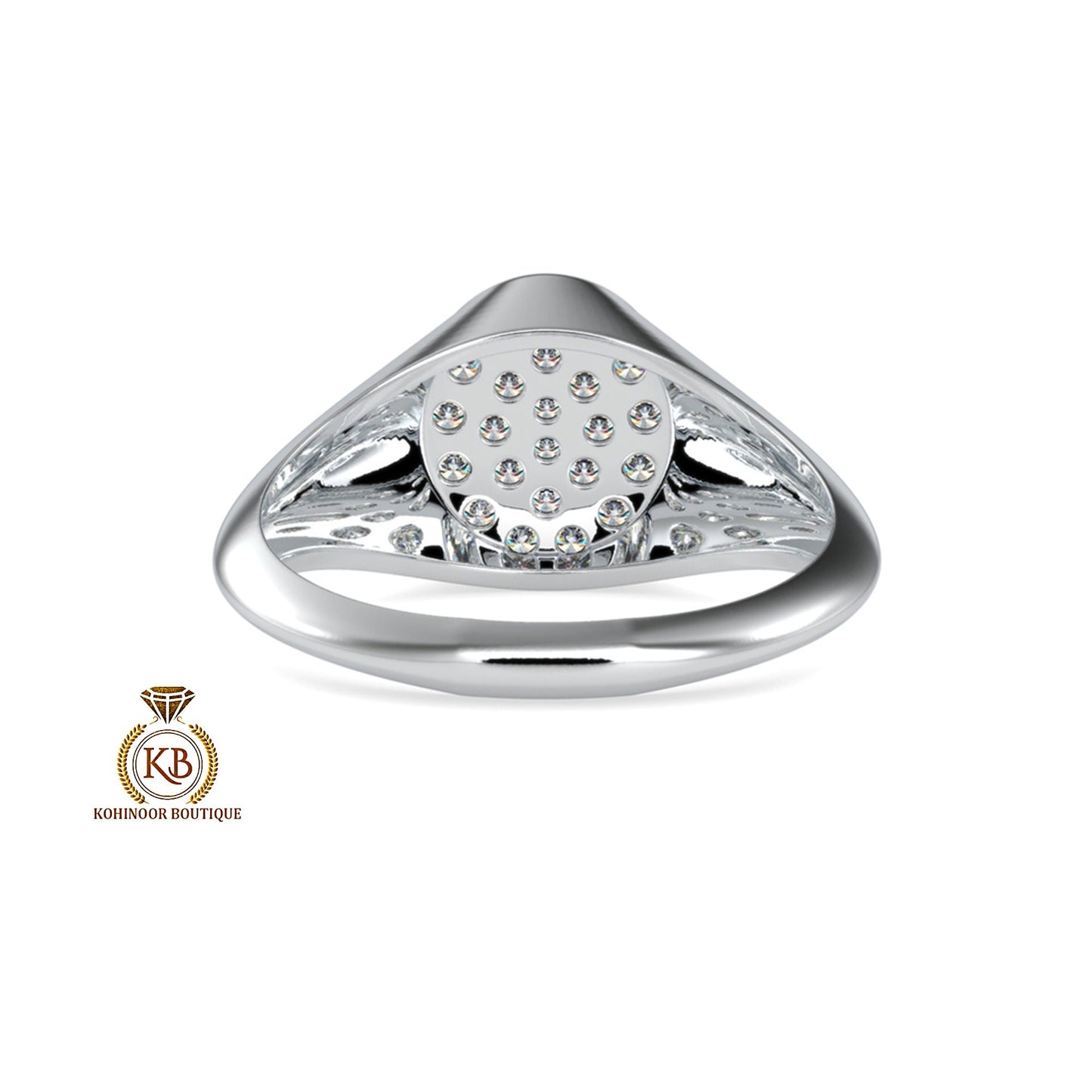 Signet Moissanite Ring, Cobble stone cluster art deco ring, Right hand statement ring, ring for women