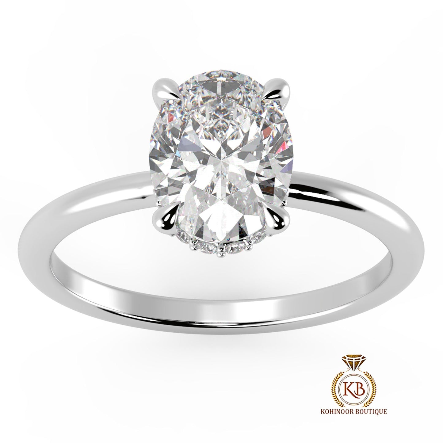 Oval Moissanite Hidden Plunge Halo Engagement Ring in White\Yellow\Rose Gold, ring for her, ring for women