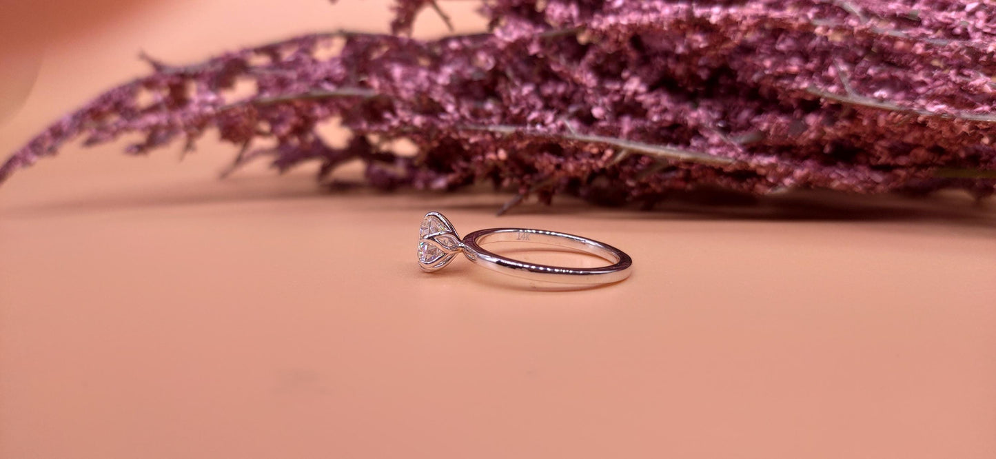 Tulip Lotus Prong Round Moissanite Solitaire Engagement Ring, flower basket  Promise\proposal Ring.