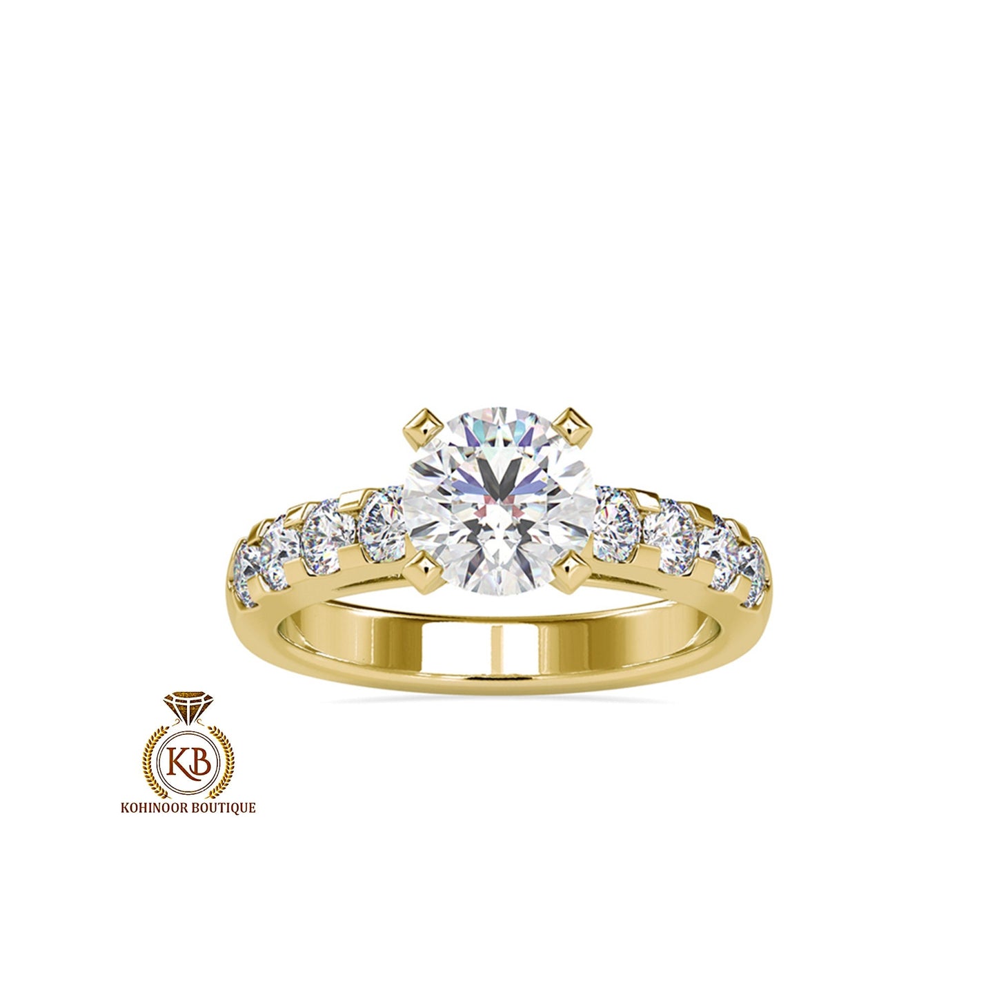 Round Cut Solitaire collar Halo Cathedral Set U shaped Pave Moissanite Engagement ring,ring for her, engagement ring, classic solitaire ring