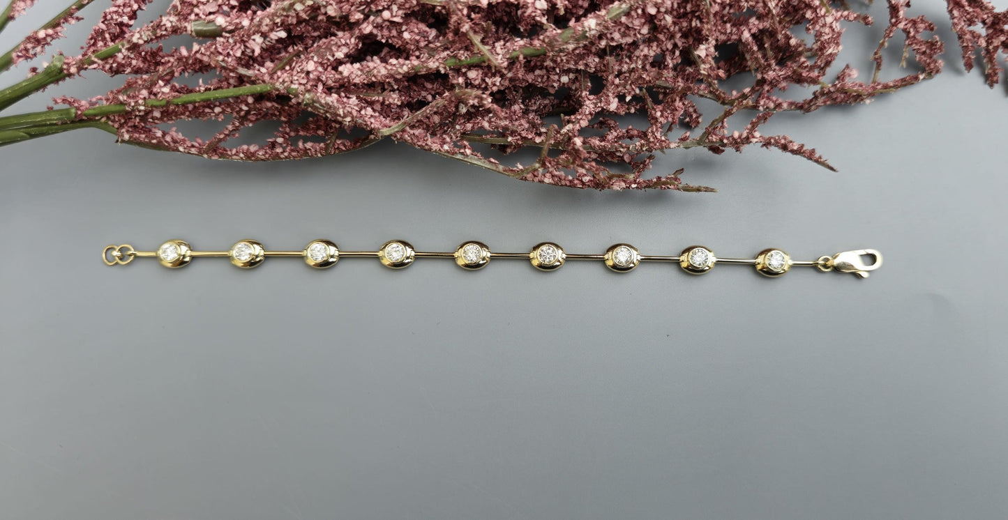 Moissanite Round cut bezel set button back Tennis Bracelet, Bracelet for women, Bracelet for her\girls, Anniversary\Birthday\Christmas gift