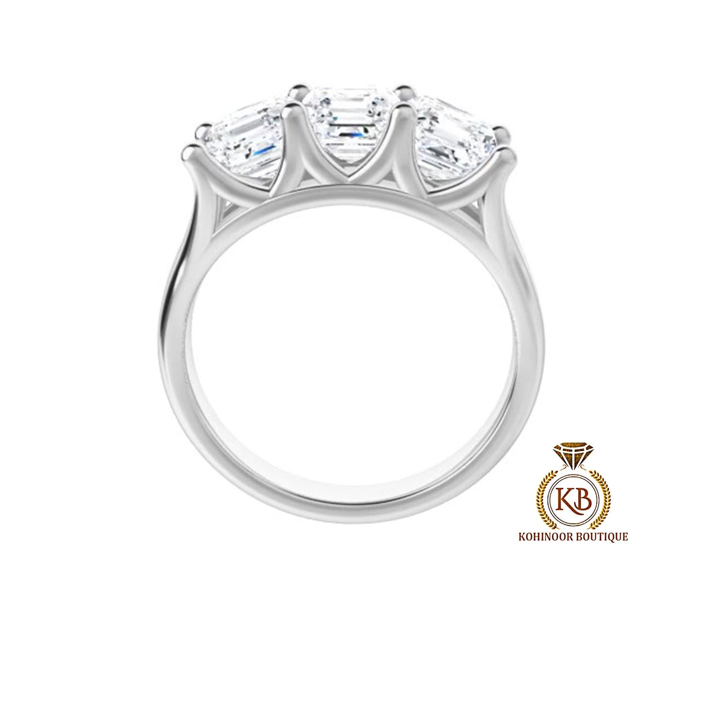 3 Stone Asscher Trellis Set Moissanite Engagement ring, ring for her, 3 stone anniversary ring, ring for women.