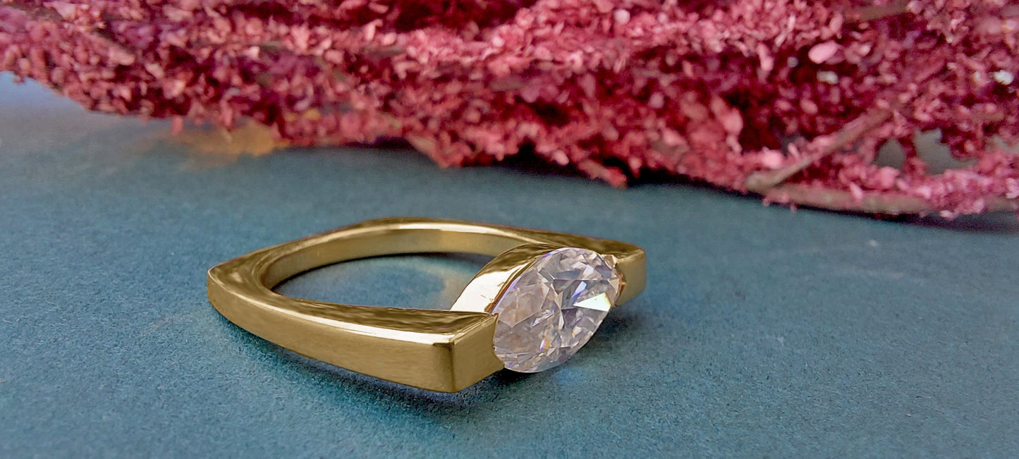 East West Set Marquise Moissanite Solitaire Ring with square Shank Engagement ring, Proposal\Mother\Anniversary Ring, Gift for her