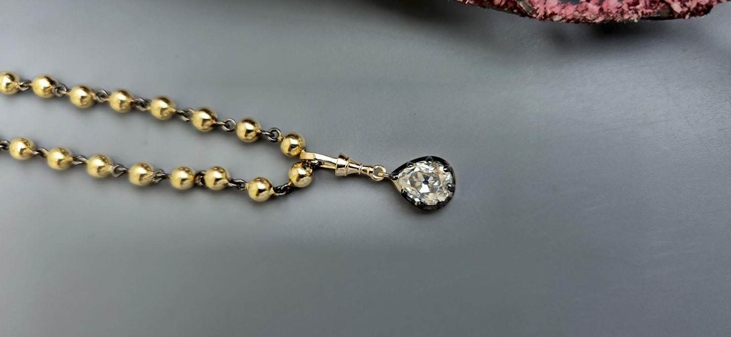 Old Mine Cut Antique Chubby Pear Cut Moissanite Swivel Clasp Pendant,Collet set Georgian cut down set Pendant without chain, Wedding Pendant