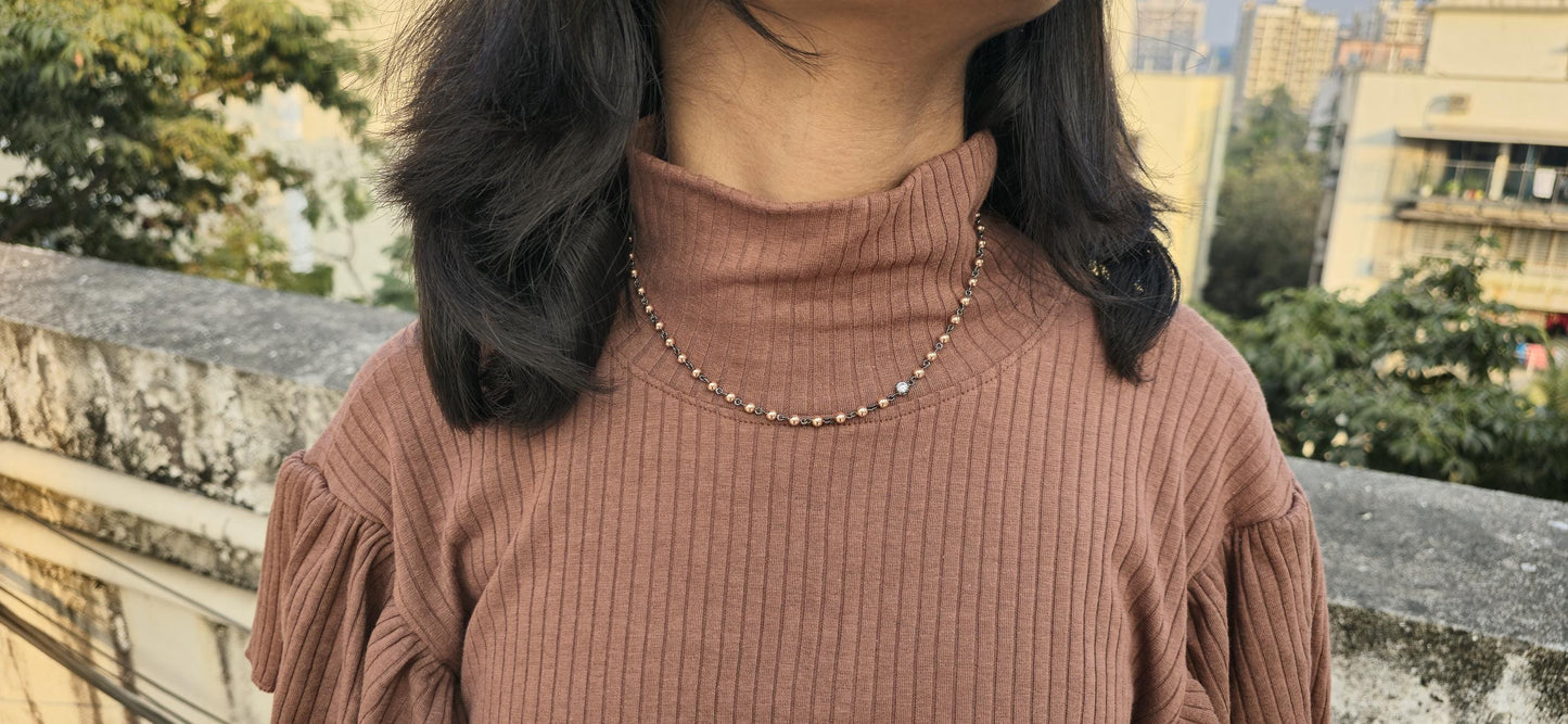 4 mm Ball n Chain Necklace with 1 moissanite blackened gold links, Vintage Edwardian Antique necklace, Anniversary Gift, necklace for women