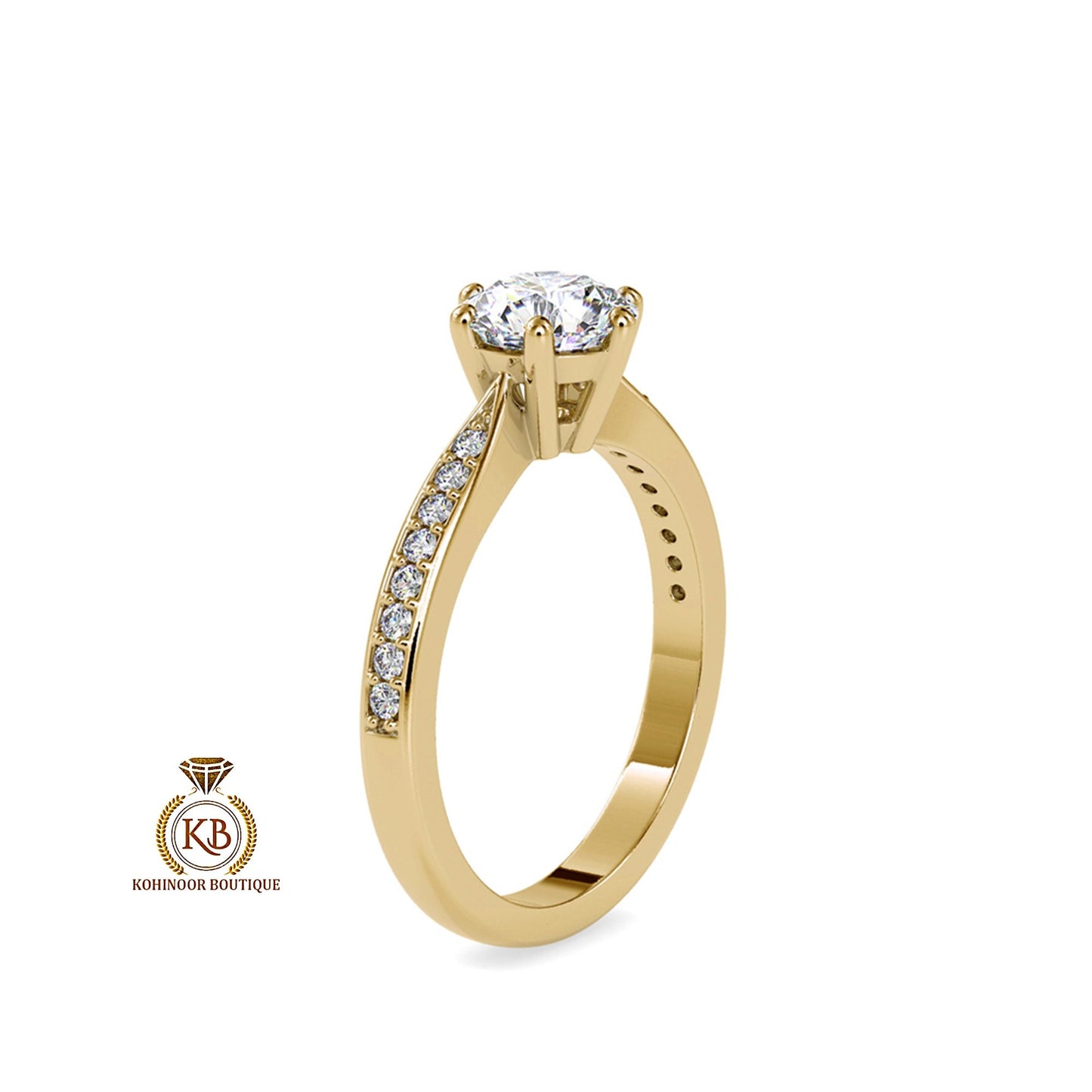 Round Cut classic Solitaire with side pave band Moissanite Engagement\Wedding\Mother Ring in 18k\14k\10k