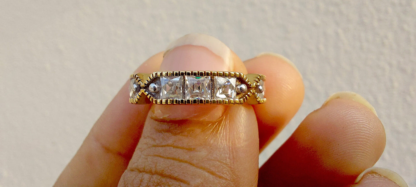 Vintage France\ French cut Moissanite Eternity Ring, wedding band, stackable ring, Princess cut Half\Full eternity band, Anniversary gift