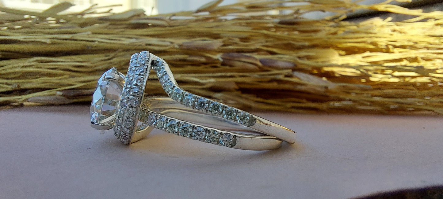 Round Moissanite Halo Insert Wedding bridal Set solitaire Engagement\Bridal\propose\anniversary Ring with 18k\14k\10k White\Yellow\Rose Gold