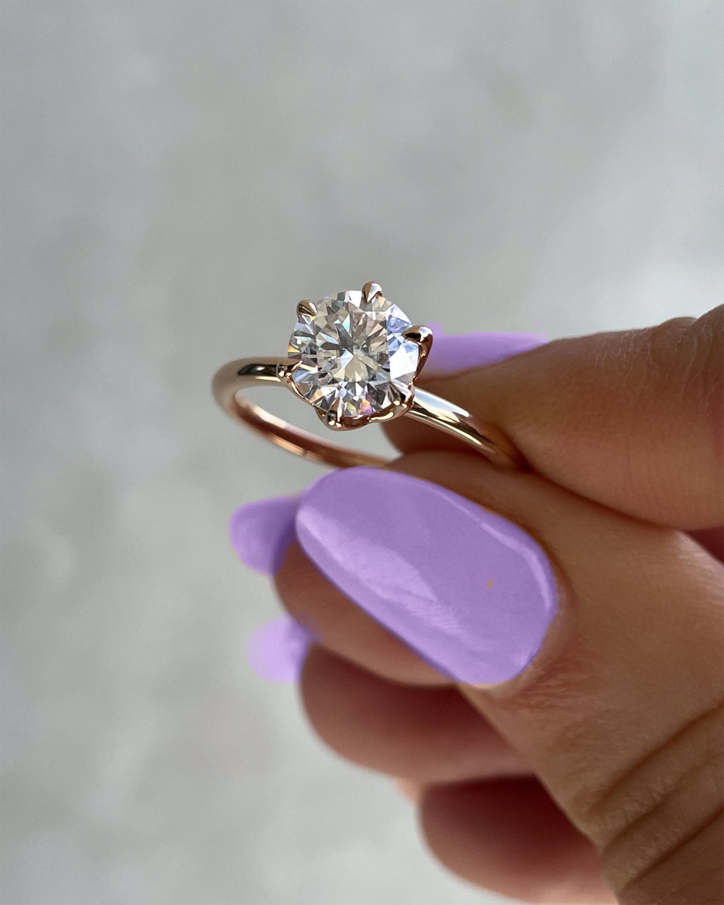 Tulip Lotus Prong Round Moissanite Solitaire Engagement Ring,flower basket  Promise\proposal Ring.