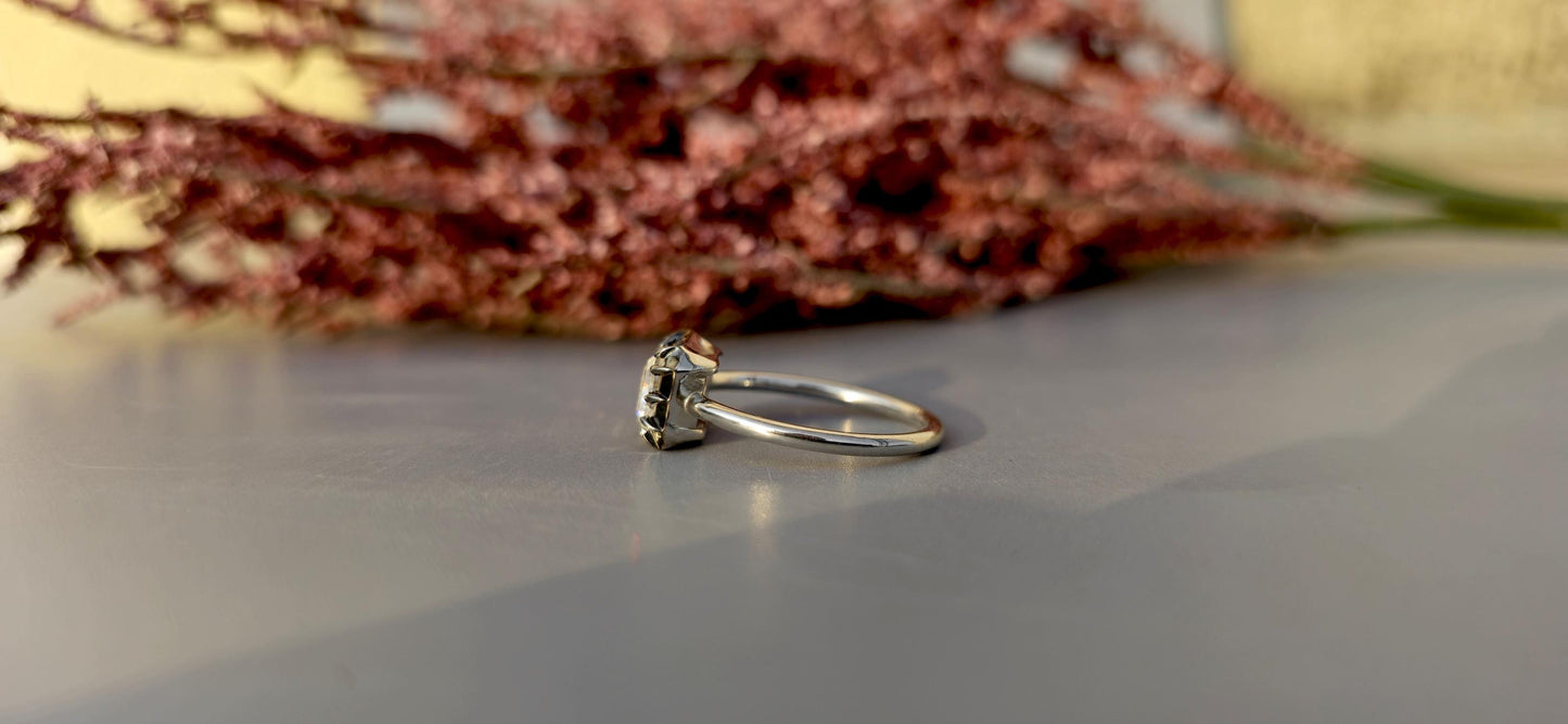 East West set Elongated Emerald Cut Moissanite Georgian cut down button back solitaire engagement ring, ring for her, ring for women