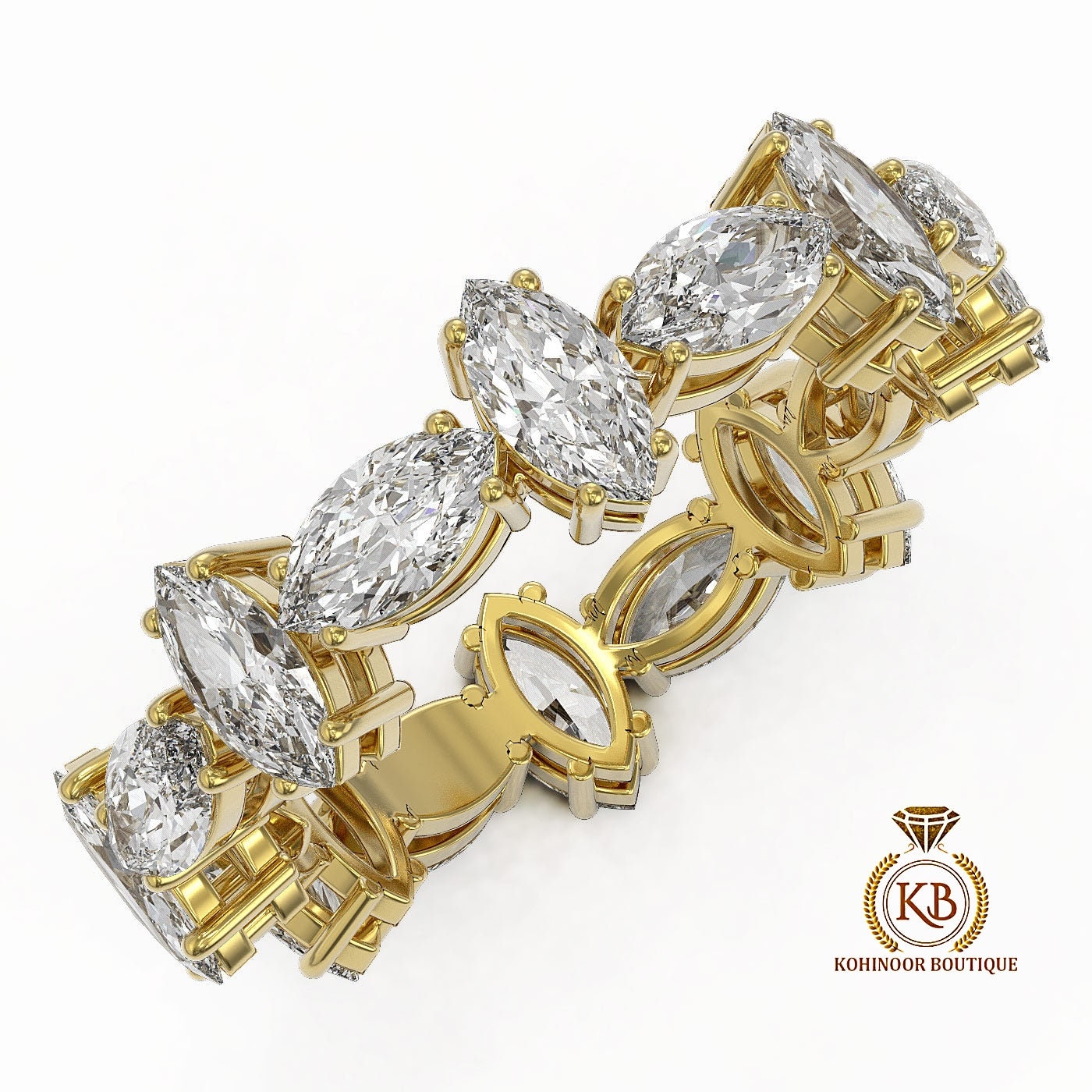 Marquise NWES Moissanite diamond half\full eternity wedding band, Bridal stackable, minimalist ring in White\Yellow\Rose Gold