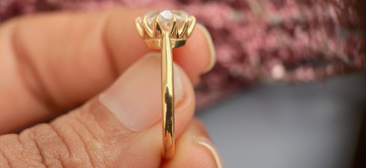 Old Mine Cut OMC Kite set Cushion Moissanite Solitaire Engagement Ring, Ring for her, Vintage ring for women, right hand ring