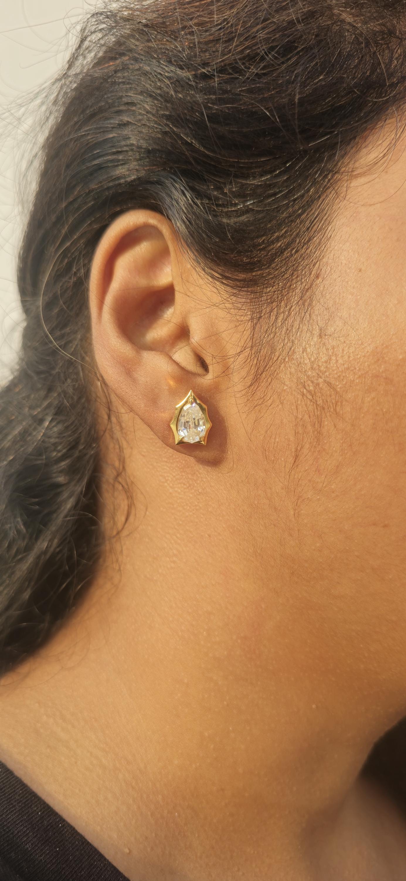 Step cut Pear Cut Moissanite in Georgian cut down setting, Solitaire Stud Earrings, Wedding Earrings, Push Back Earrings, Anniversary Studs