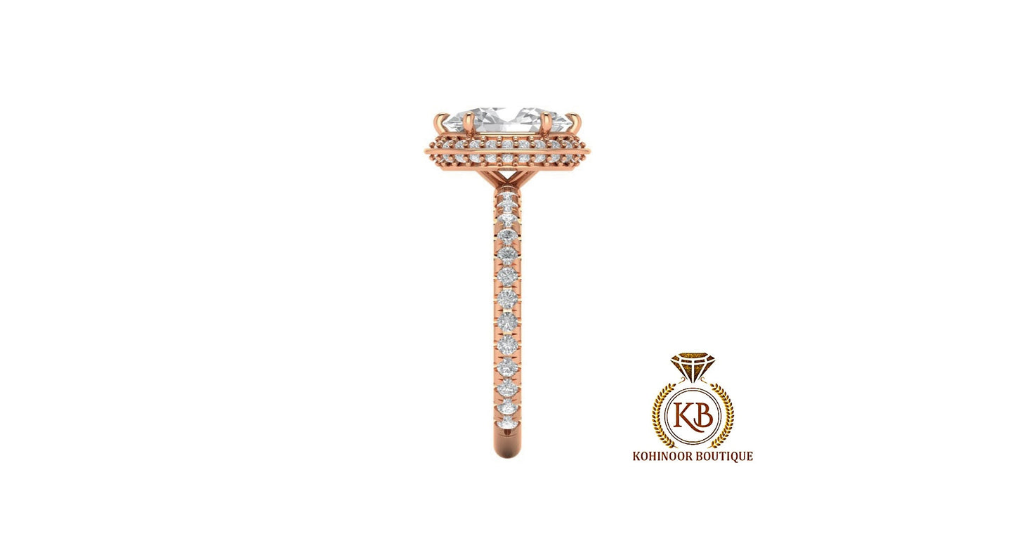 Vintage Oval Moissanite hidden double halo with U pave band Solitaire Engagement\Proposal\Anniversary\Promise Ring in 18k\14k\10k