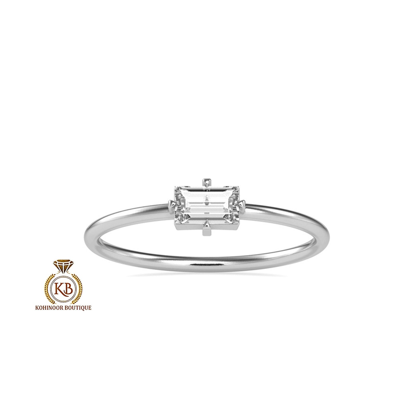 East West Set Baguette Moissanite dainty engagement ring ,Chic minimalist daily wear right hand ring,boho stackable ring