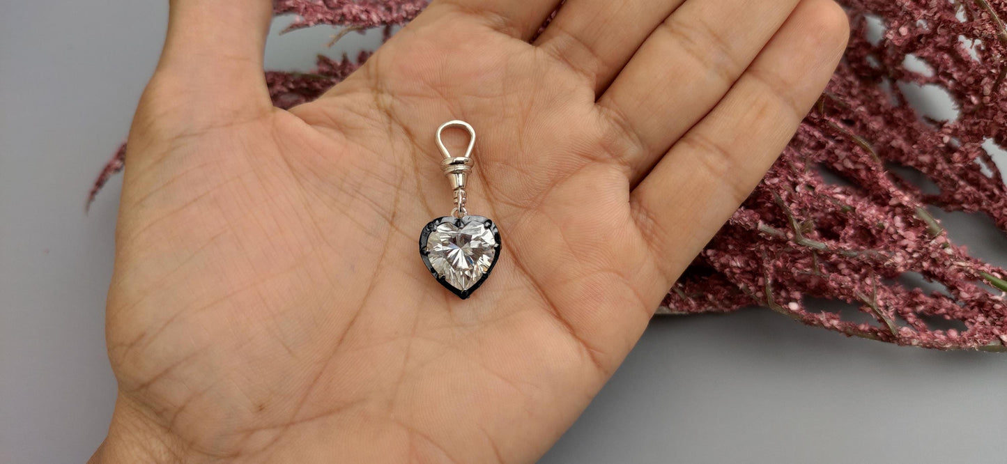 Heart Cut Moissanite Collet set Georgian cut down set Blackened gold Swivel Clasp Pendant,without chain,available in 5mm, 6mm, 7mm, 8mm, 9mm