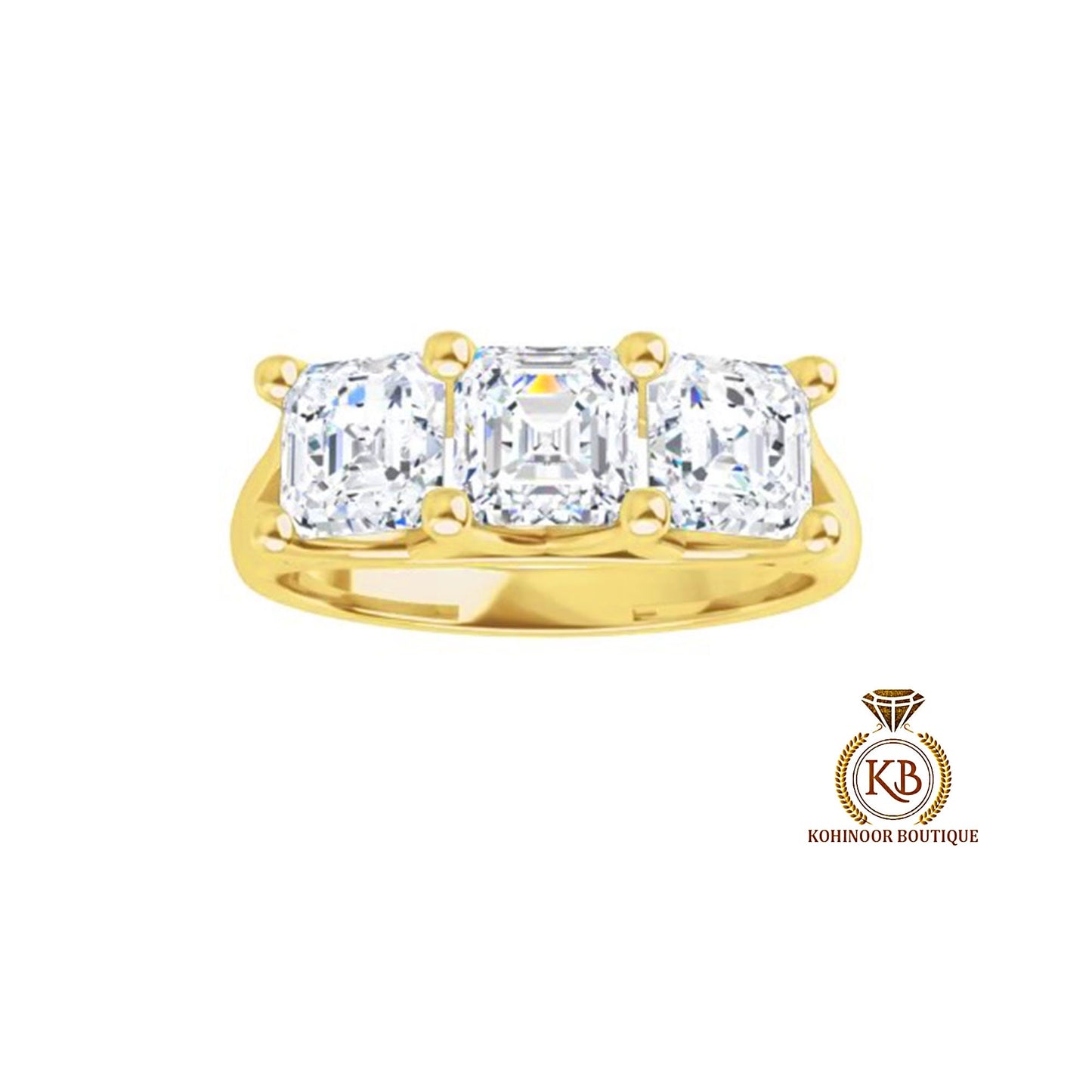 3 Stone Asscher Trellis Set Moissanite Engagement ring, ring for her, 3 stone anniversary ring, ring for women.