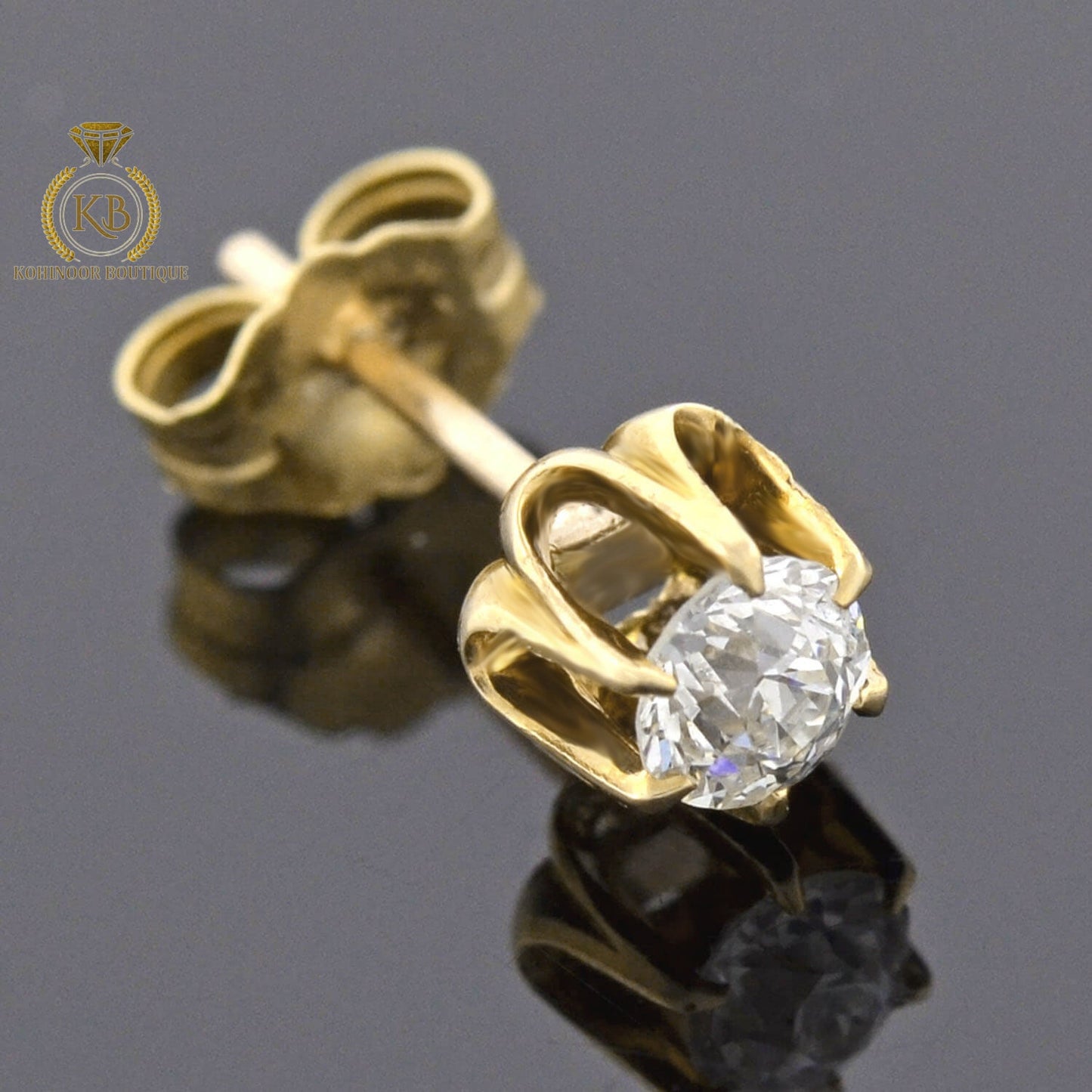 Victorian Round Moissanite Collet Stud Earrings, Moissanite Wedding Earrings, Push Back Earrings, Anniversary Gift