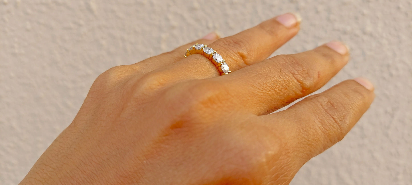 East West Oval Cut Colorless Moissanite Wedding band, Full\Half Eternity Ring, Stackable Ring in 18k\14k\10k White\Yellow\Rose Gold