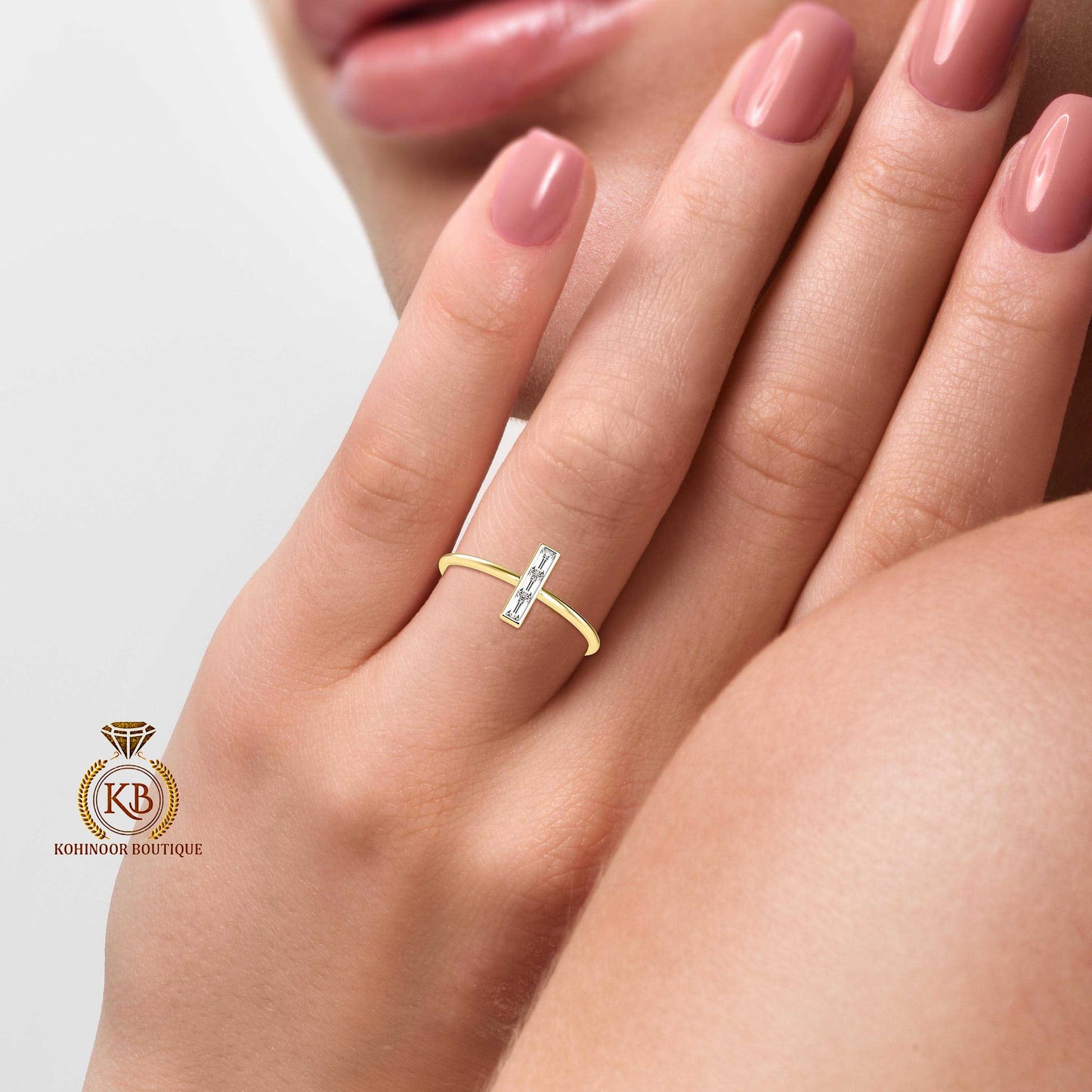 Baguette Moissanite 3 stone engagement, Chic statement ring, minimalist daily wear right hand ring, boho stackable ring