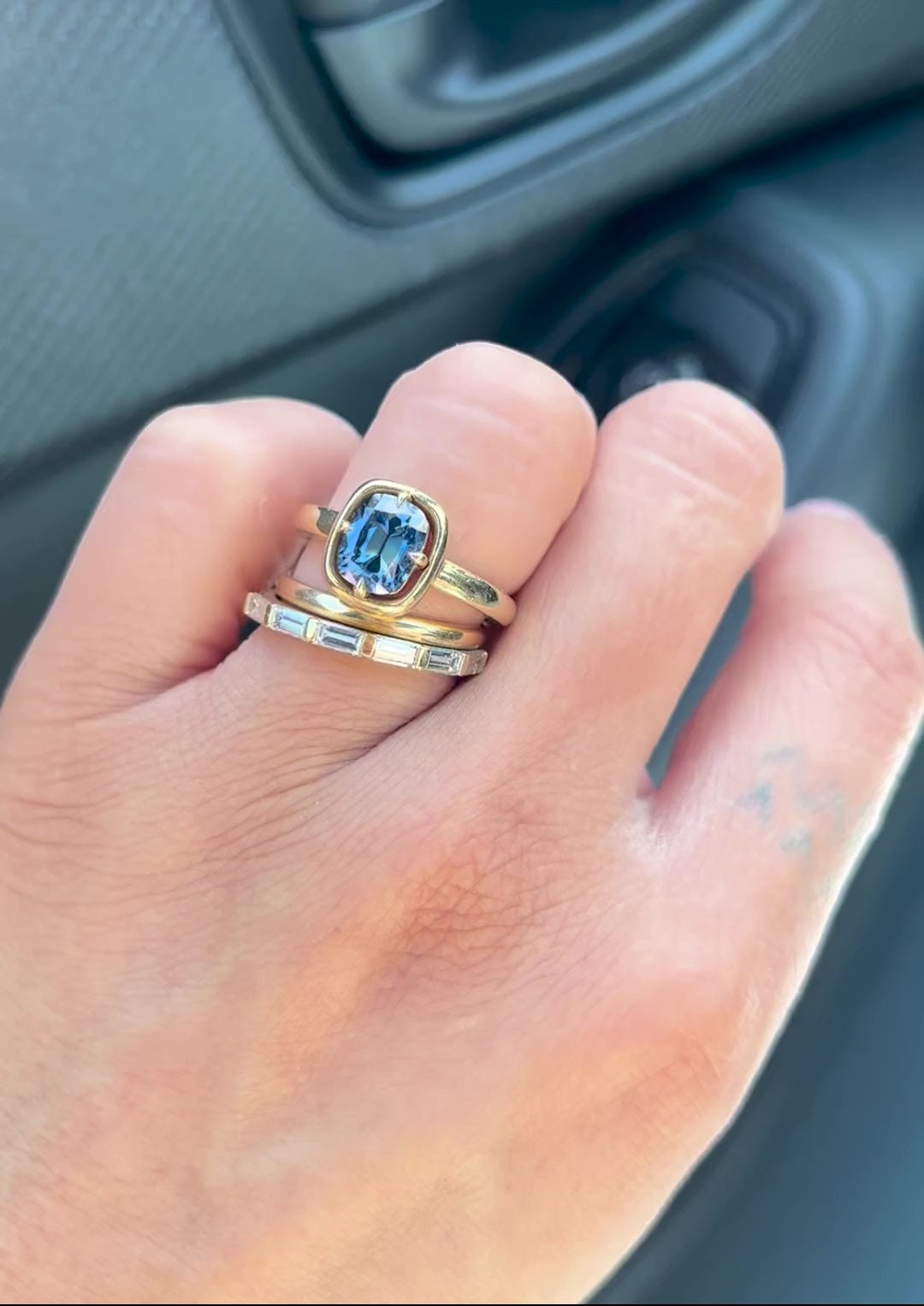 Blue Old Mine Cushion Cut OMC Bezel Georgian Cut down set, Moissanite Solitaire Engagement Ring, ring for her, gift for her, ring for women.