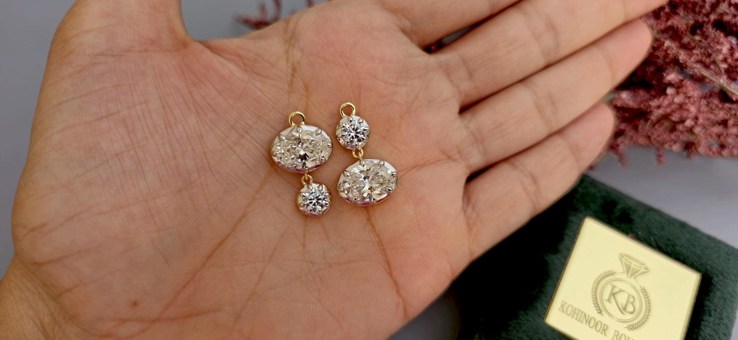 Georgian cut down multi shape moissanite earrings, statement earring, 2 toned earrings, dangled earrings for women
