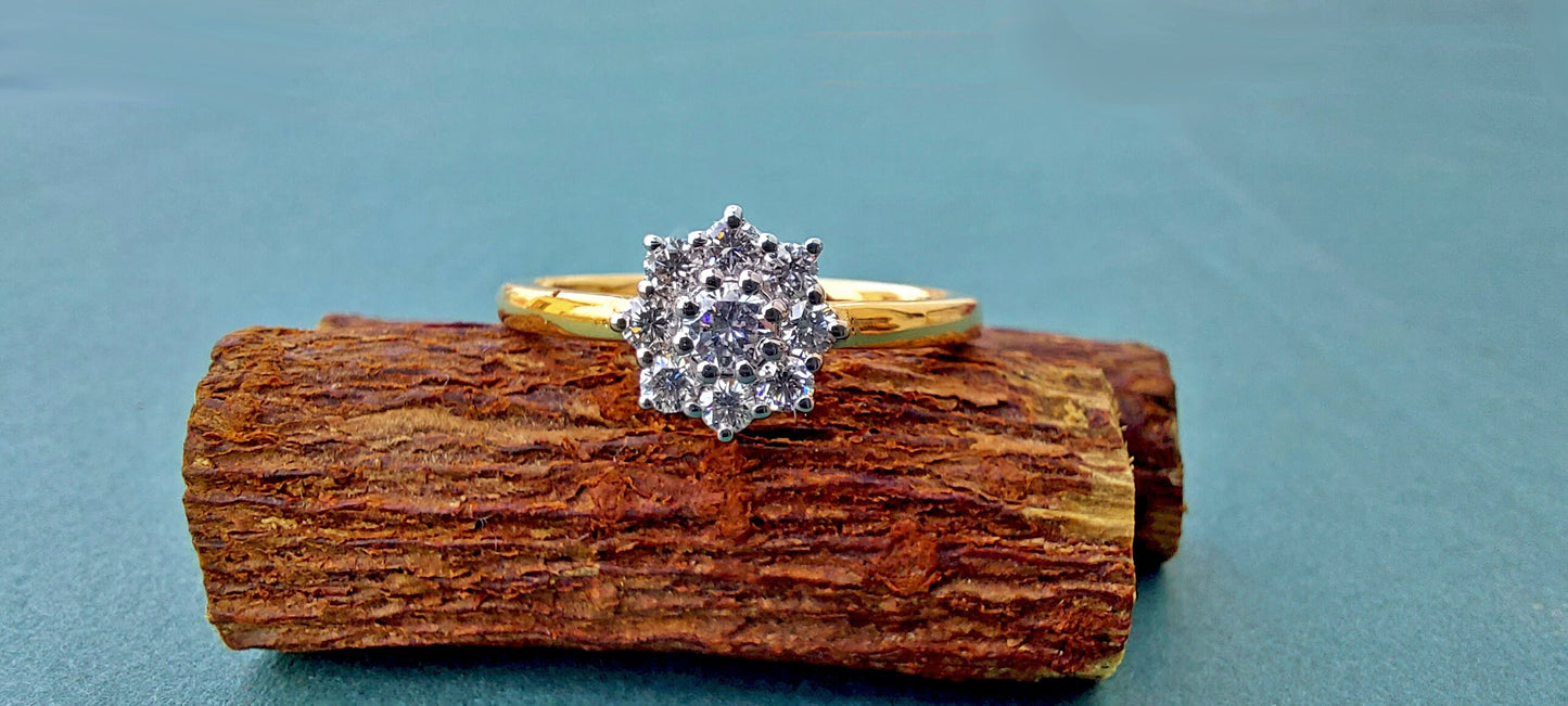 Cluster Art Deco Moissanite Floral Flush Set Engagement ring, statement ring, Right hand ring, cocktail ring, ring for women