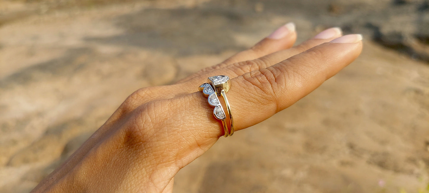 Half Moon Moissanite halo Engagement ring with Half moon Wedding band,Modern Bridal Ring Set,Ring for her,Gift for women,Half moon lace band