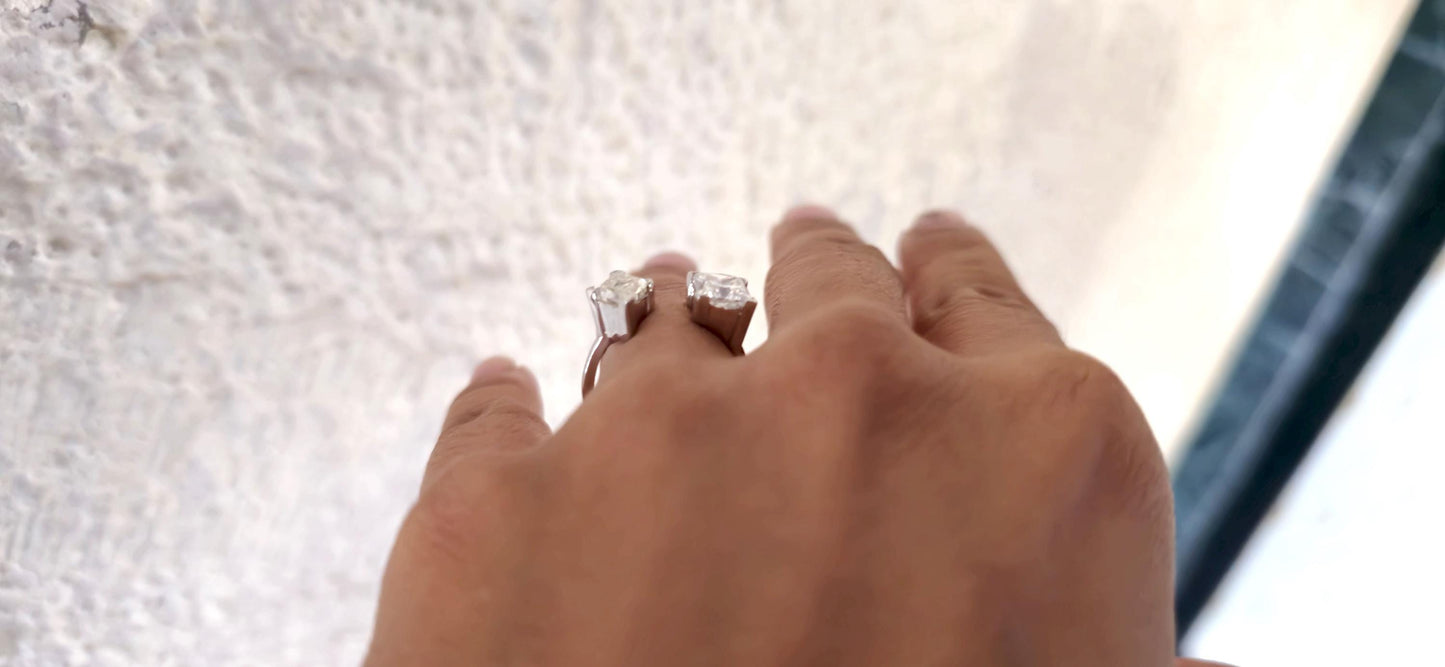 Toi Et Moi Lozenge & Princess cut colorless moissanite two stone Engagement\wedding\promise\proposal ring, gift for her
