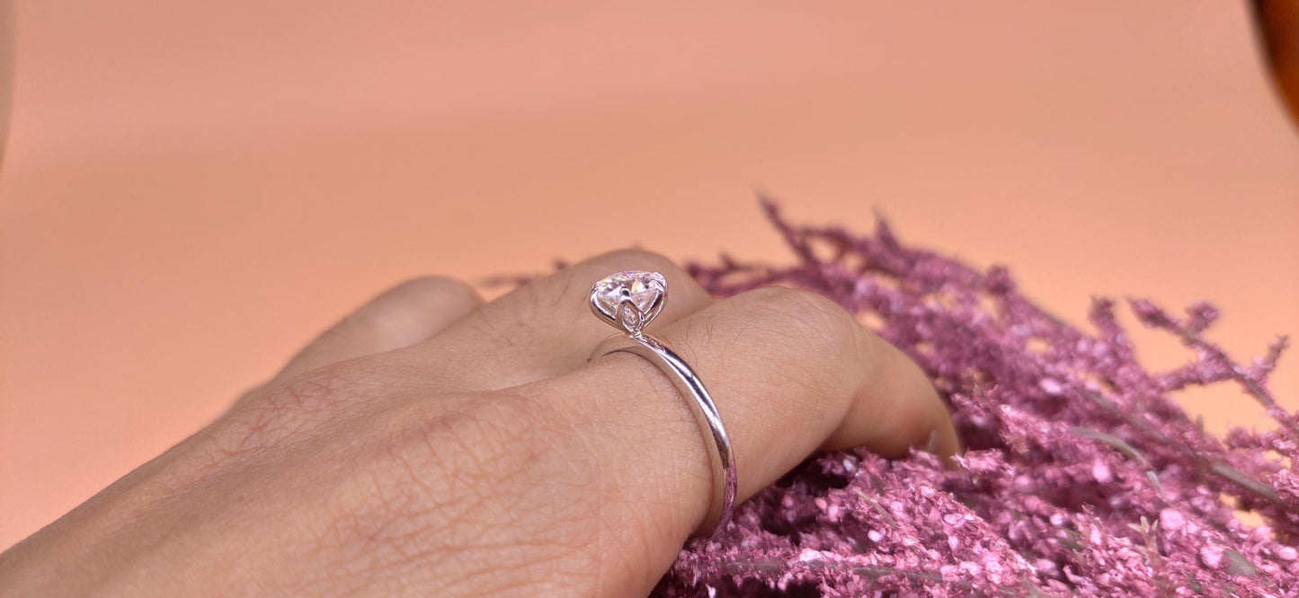 Tulip Lotus Prong Round Moissanite Solitaire Engagement Ring, flower basket  Promise\proposal Ring.