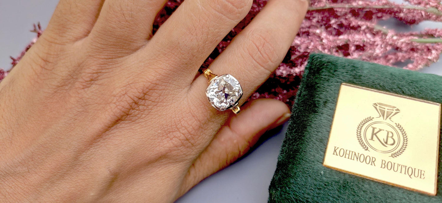 Lab grown Old Mine Cushion Cut OMC Georgian cut down set Solitaire Engagement Ring, Vintage Edwardian Ring for her, Art deco ring