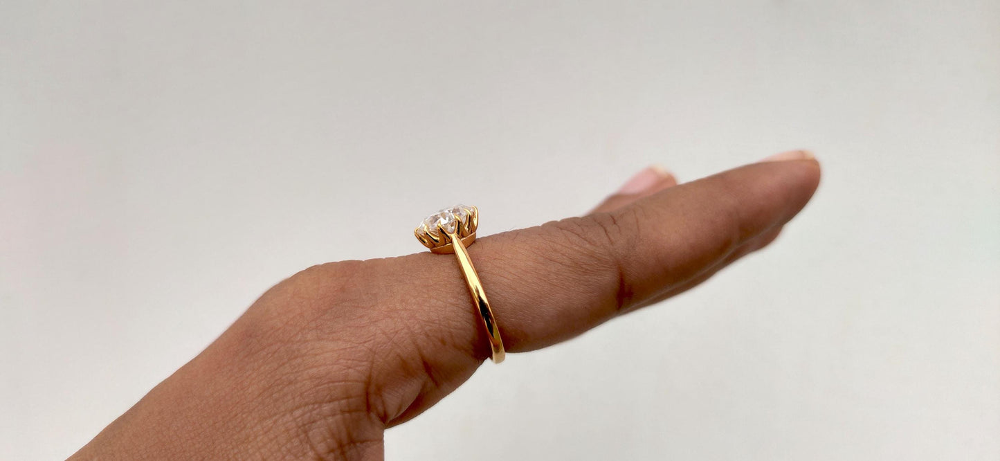 Old Mine Cut OMC Kite set Cushion Moissanite Solitaire Engagement Ring, Ring for her, Vintage ring for women, right hand ring