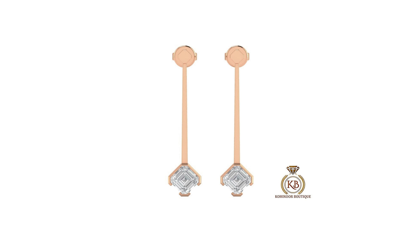 Asscher Octagonal Cut Kite Set Moissanite Hang on a Dangler Drop Screw Back Earrings for women, Party Earrings, Statement Earrings