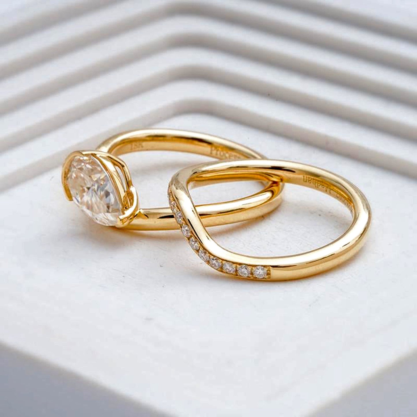 Floating Pear Cut Moissanite Solitaire Engagement Ring, Curvy Pear Ring without side band