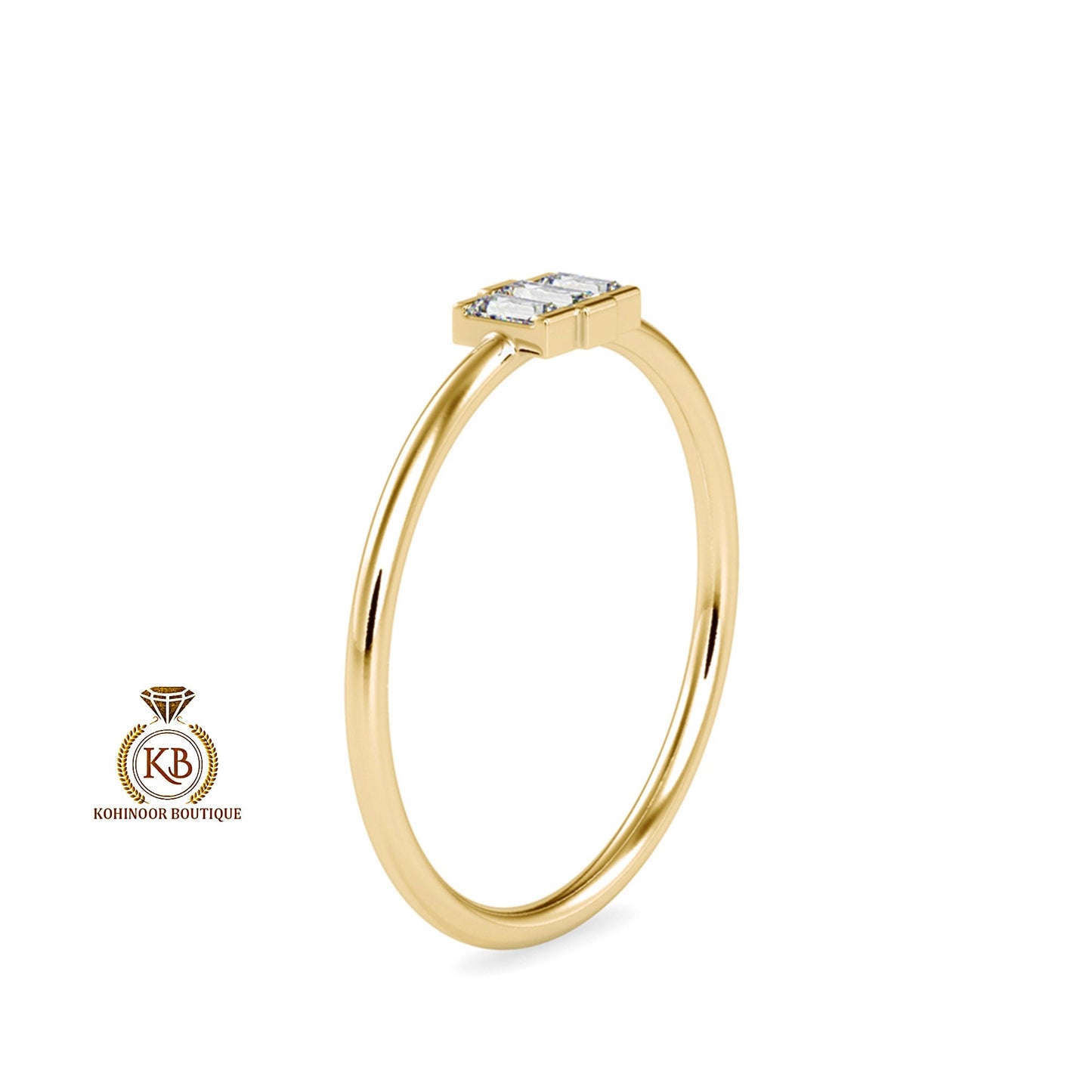 Baguette Moissanite 3 stone engagement ring, Chic statement ring, minimalist daily wear right hand ring, boho stackable ring