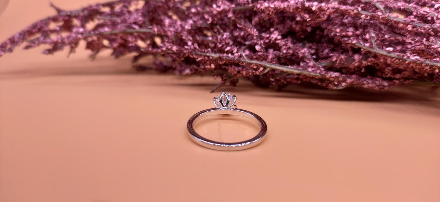 Tulip Lotus Prong Round Moissanite Solitaire Engagement Ring, flower basket  Promise\proposal Ring.