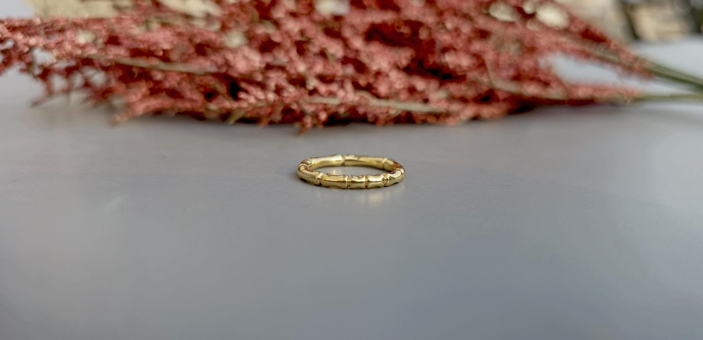 Bamboo wedding band, stackable band for women, gift for women, silver, solid gold band for women, ring for her, delicate dainty band