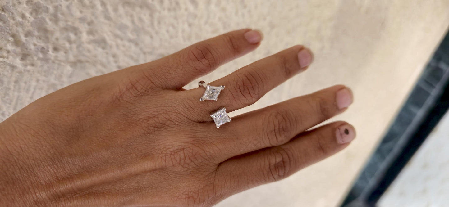 Toi Et Moi Lozenge & Princess cut colorless moissanite two stone Engagement\wedding\promise\proposal ring, gift for her