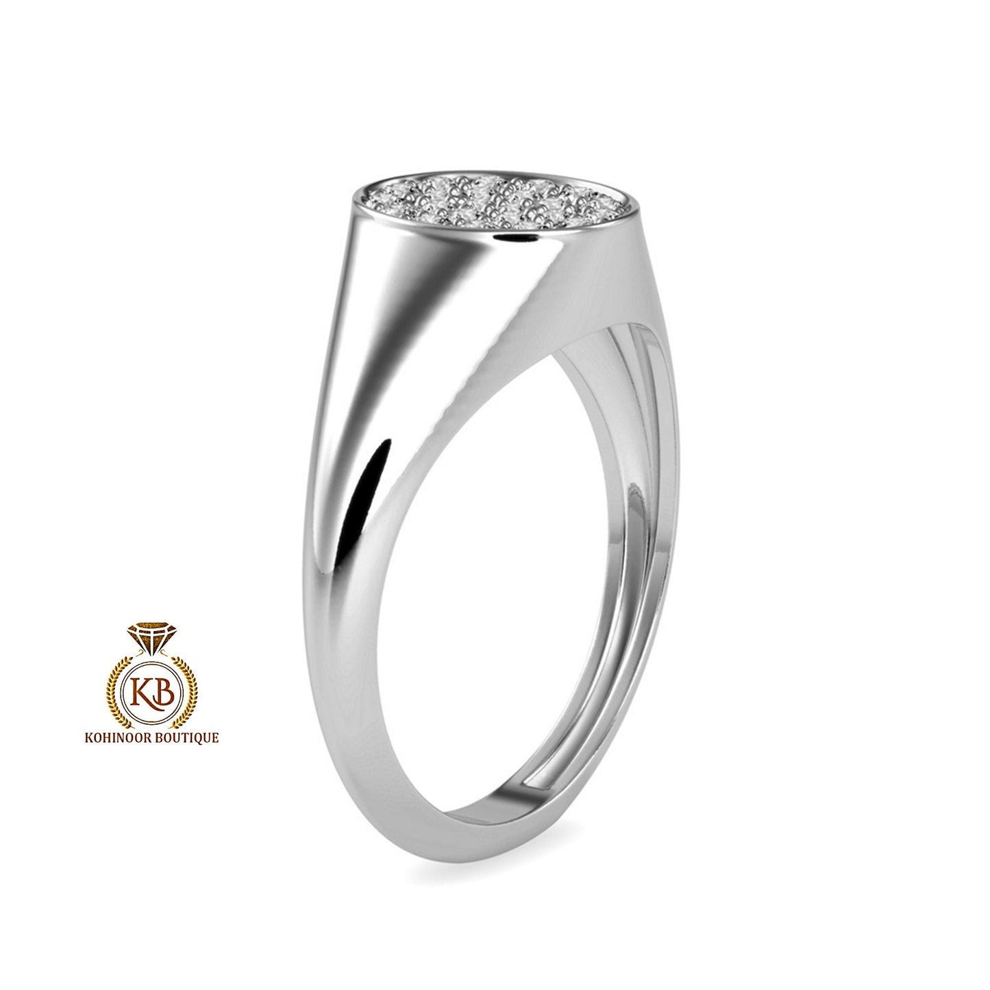 Signet Moissanite Ring, Cobble stone cluster art deco ring, Right hand statement ring, ring for women