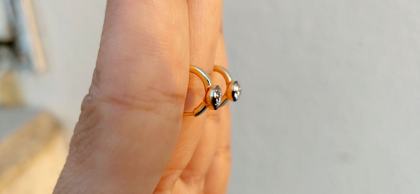 Georgian Victorian Style Lab Grown Diamond Hoops, Georgian cut down Button back huggie, Blackened Gold Stud Earrings, Wedding Earring.