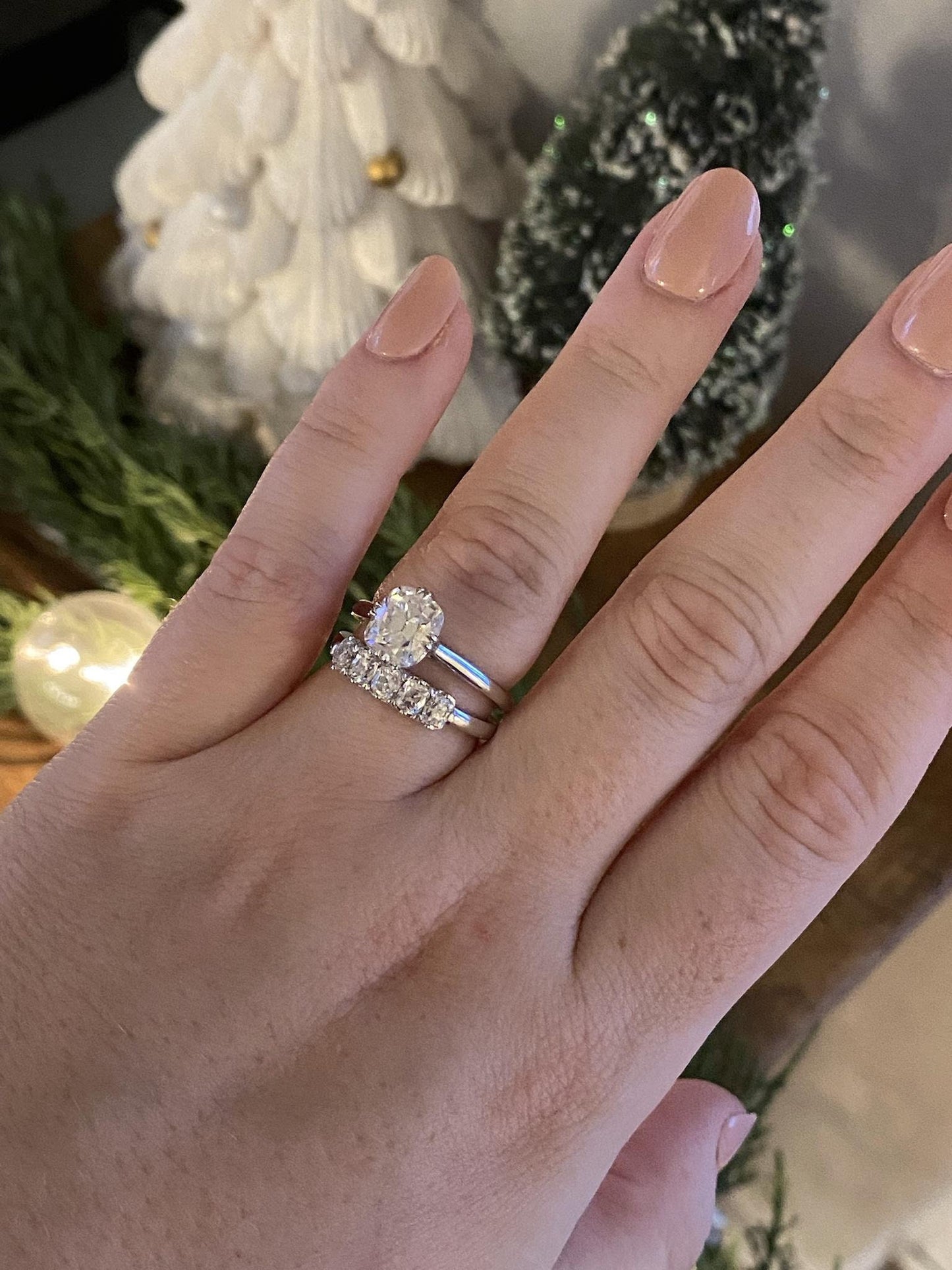 Old Mine Cut OMC Elongated Cushion Cut Moissanite Double claw Compass prong Cathedral set Engagement Ring, Proposal ring.