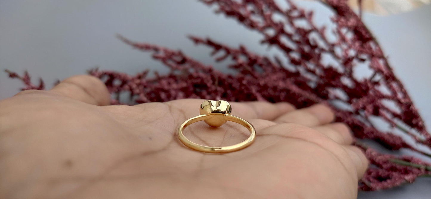 Lab Emerald Heart Cut Georgian cut down button back solitaire engagement ring, ring for her, ring for women, blackened gold stackable ring.