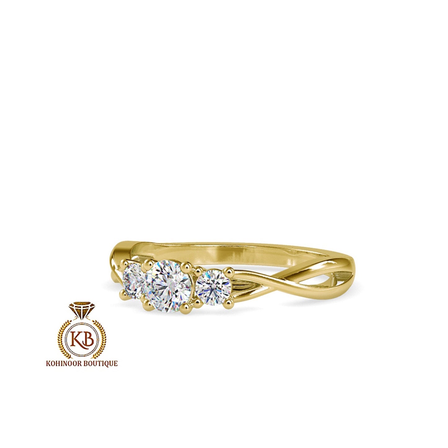 3 stone Vintage twisted band, Moissanite Engagement\Wedding\Mother Ring in 18k\14k\10k Gold
