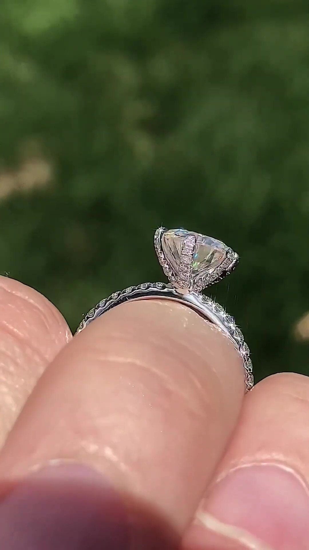 Pave basket Round  with U prong Pave Band Moissanite Solitaire Engagement Ring, Promise Proposal ring, Ring for her, Gift for her.